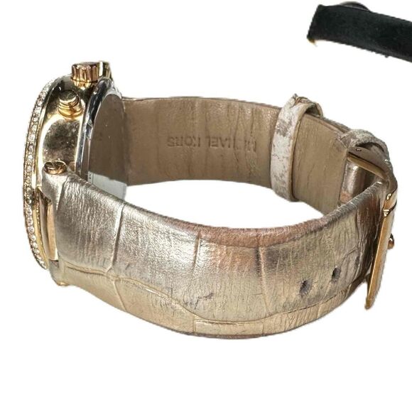 Michael Kors MK Watch Rose Gold Rhinestone CZ Chronograph Leather New Battery - Picture 3 of 12